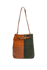 Shoulder bag in brown and green leather