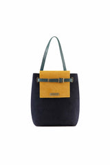 Shoulder bag pine green and blue navy leather