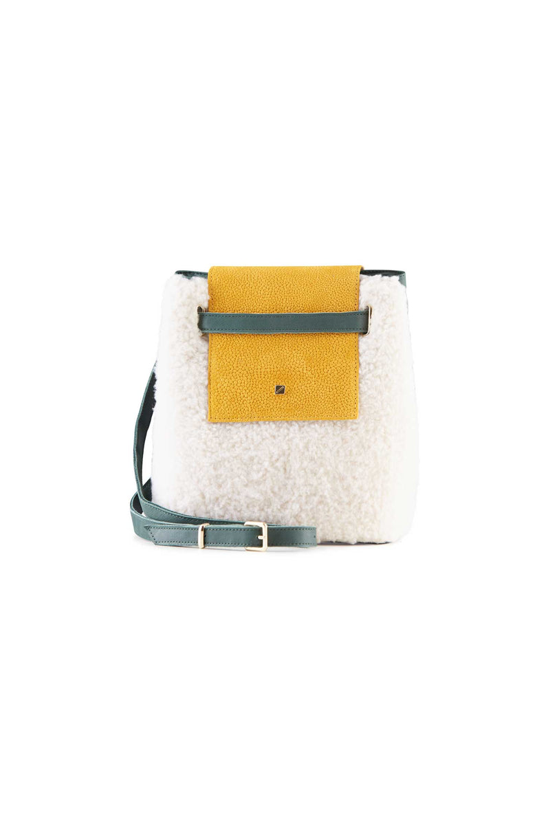 girly white shearling crossbody bag women's